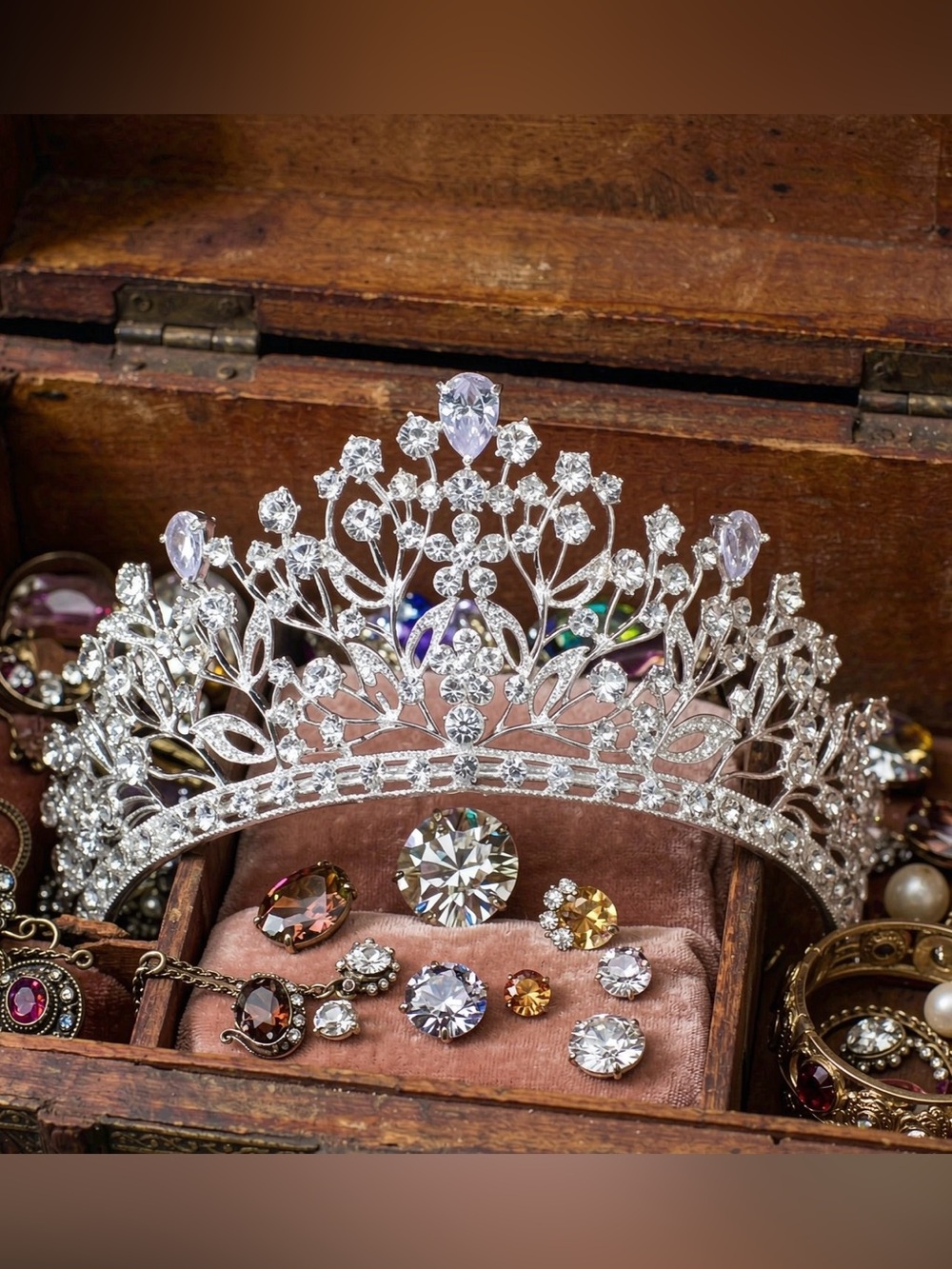 Silver Crystal Bridal Tiara Crown - Elegant Sparkling Headpiece
